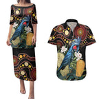 Australia Palm Cockatoo Couples Matching Puletasi and Hawaiian Shirt Aussie Banksia - Aboriginal Pattern