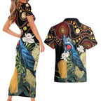 Australia Palm Cockatoo Couples Matching Short Sleeve Bodycon Dress and Hawaiian Shirt Aussie Banksia - Aboriginal Pattern