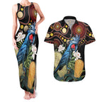 Australia Palm Cockatoo Couples Matching Tank Maxi Dress and Hawaiian Shirt Aussie Banksia - Aboriginal Pattern