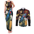 Australia Palm Cockatoo Couples Matching Tank Maxi Dress and Long Sleeve Button Shirt Aussie Banksia - Aboriginal Pattern