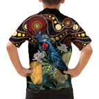 Australia Palm Cockatoo Family Matching Long Sleeve Bodycon Dress and Hawaiian Shirt Aussie Banksia - Aboriginal Pattern