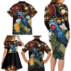 Australia Palm Cockatoo Family Matching Long Sleeve Bodycon Dress and Hawaiian Shirt Aussie Banksia - Aboriginal Pattern