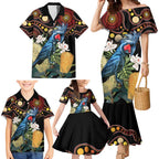 Australia Palm Cockatoo Family Matching Mermaid Dress and Hawaiian Shirt Aussie Banksia - Aboriginal Pattern