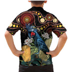 Australia Palm Cockatoo Family Matching Mermaid Dress and Hawaiian Shirt Aussie Banksia - Aboriginal Pattern