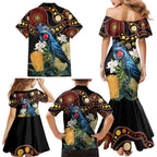 Australia Palm Cockatoo Family Matching Mermaid Dress and Hawaiian Shirt Aussie Banksia - Aboriginal Pattern
