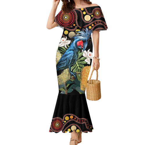 Australia Palm Cockatoo Family Matching Mermaid Dress and Hawaiian Shirt Aussie Banksia - Aboriginal Pattern