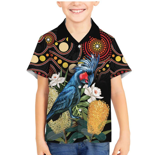 Australia Palm Cockatoo Family Matching Mermaid Dress and Hawaiian Shirt Aussie Banksia - Aboriginal Pattern