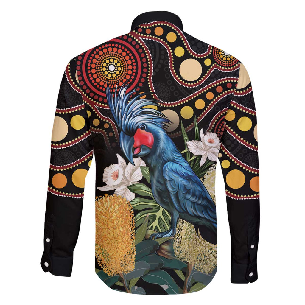 Australia Palm Cockatoo Family Matching Off The Shoulder Long Sleeve Dress and Hawaiian Shirt Aussie Banksia - Aboriginal Pattern