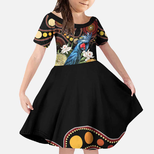 Australia Palm Cockatoo Family Matching Off Shoulder Maxi Dress and Hawaiian Shirt Aussie Banksia - Aboriginal Pattern