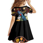 Australia Palm Cockatoo Family Matching Off Shoulder Maxi Dress and Hawaiian Shirt Aussie Banksia - Aboriginal Pattern