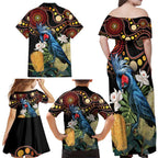 Australia Palm Cockatoo Family Matching Off Shoulder Maxi Dress and Hawaiian Shirt Aussie Banksia - Aboriginal Pattern