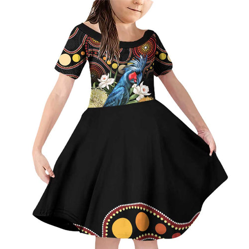 Australia Palm Cockatoo Family Matching Off Shoulder Short Dress and Hawaiian Shirt Aussie Banksia - Aboriginal Pattern