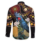 Australia Palm Cockatoo Family Matching Off Shoulder Short Dress and Hawaiian Shirt Aussie Banksia - Aboriginal Pattern