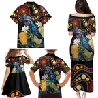 Australia Palm Cockatoo Family Matching Puletasi and Hawaiian Shirt Aussie Banksia - Aboriginal Pattern