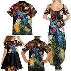 Australia Palm Cockatoo Family Matching Summer Maxi Dress and Hawaiian Shirt Aussie Banksia - Aboriginal Pattern
