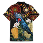 Australia Palm Cockatoo Family Matching Summer Maxi Dress and Hawaiian Shirt Aussie Banksia - Aboriginal Pattern