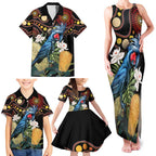 Australia Palm Cockatoo Family Matching Tank Maxi Dress and Hawaiian Shirt Aussie Banksia - Aboriginal Pattern