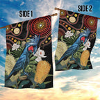 Australia Palm Cockatoo Garden Flag Aussie Banksia - Aboriginal Pattern