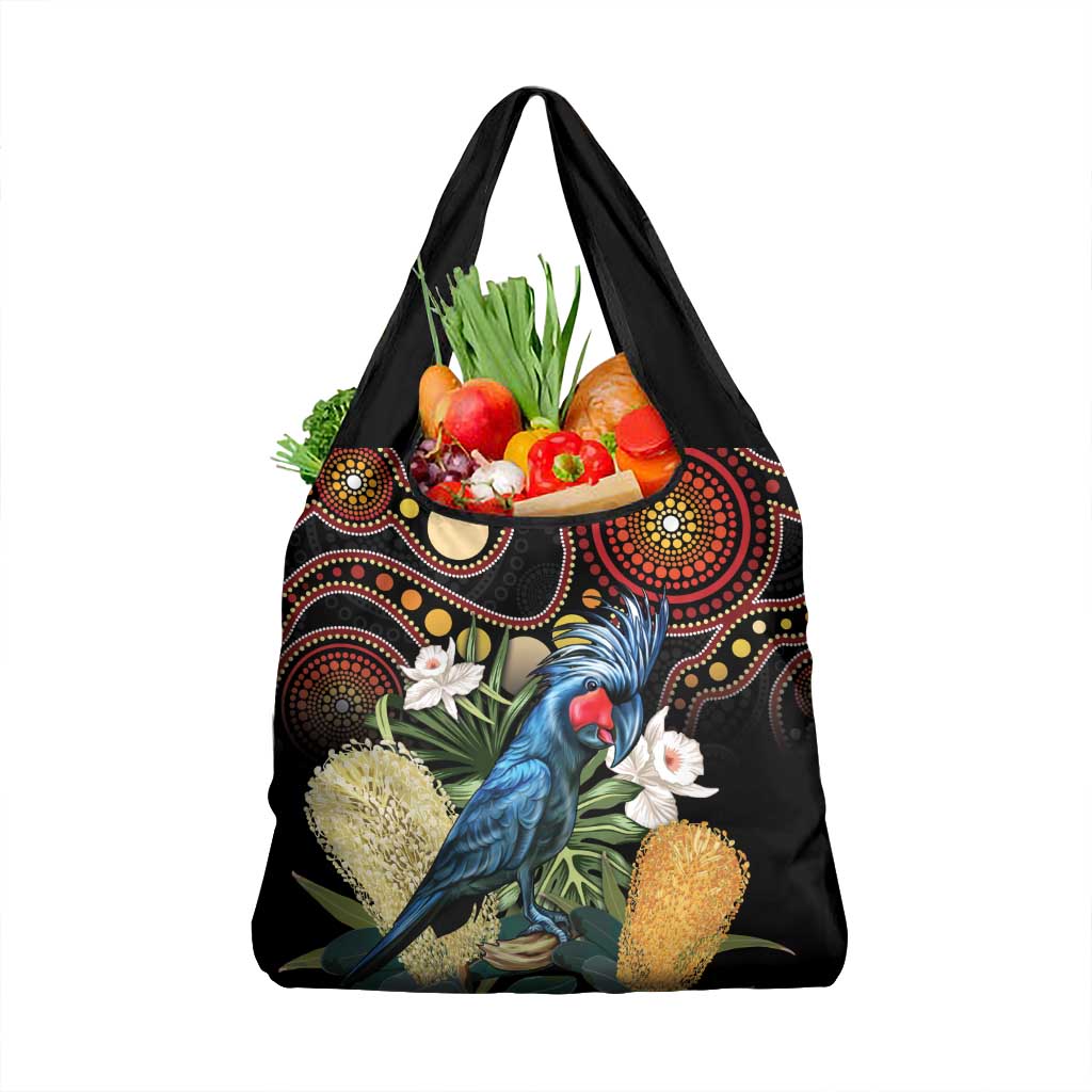 Australia Palm Cockatoo Grocery Bag Aussie Banksia - Aboriginal Pattern