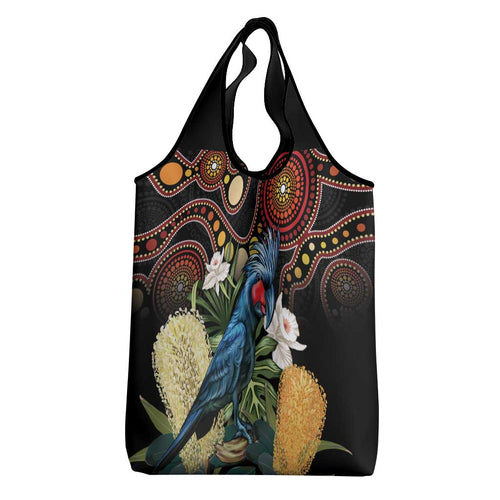 Australia Palm Cockatoo Grocery Bag Aussie Banksia - Aboriginal Pattern