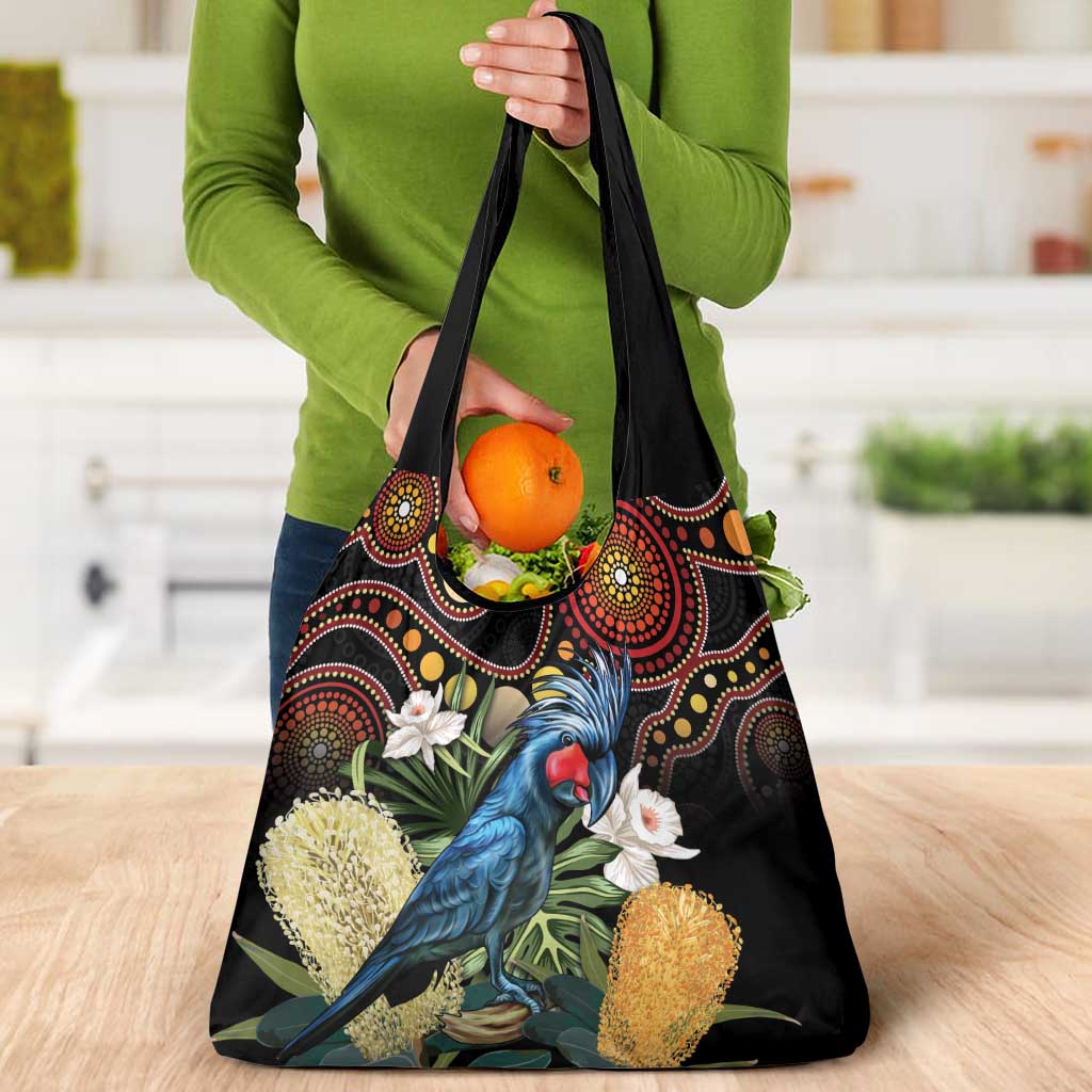 Australia Palm Cockatoo Grocery Bag Aussie Banksia - Aboriginal Pattern
