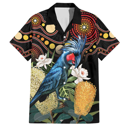 Australia Palm Cockatoo Hawaiian Shirt Aussie Banksia - Aboriginal Pattern