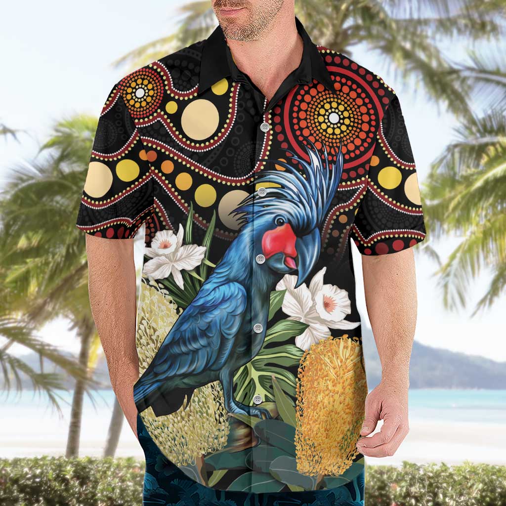 Australia Palm Cockatoo Hawaiian Shirt Aussie Banksia - Aboriginal Pattern