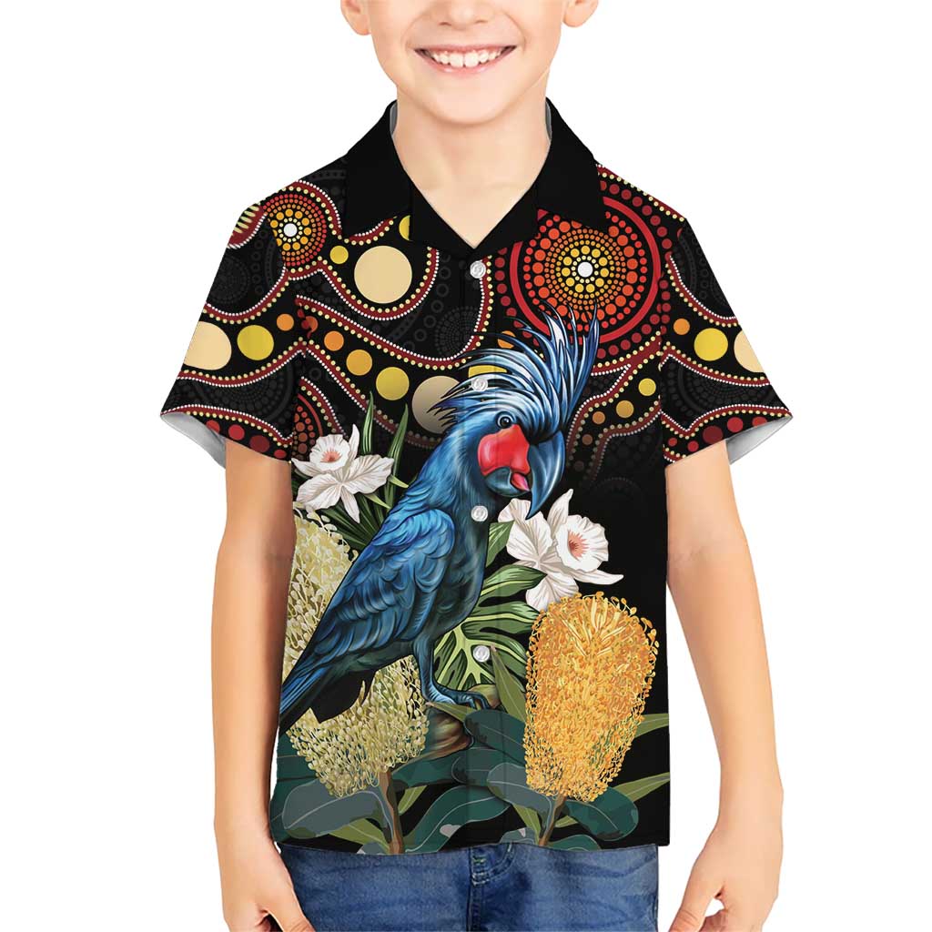 Australia Palm Cockatoo Hawaiian Shirt Aussie Banksia - Aboriginal Pattern