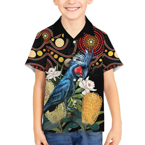 Australia Palm Cockatoo Hawaiian Shirt Aussie Banksia - Aboriginal Pattern