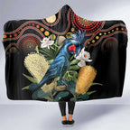 Australia Palm Cockatoo Hooded Blanket Aussie Banksia - Aboriginal Pattern