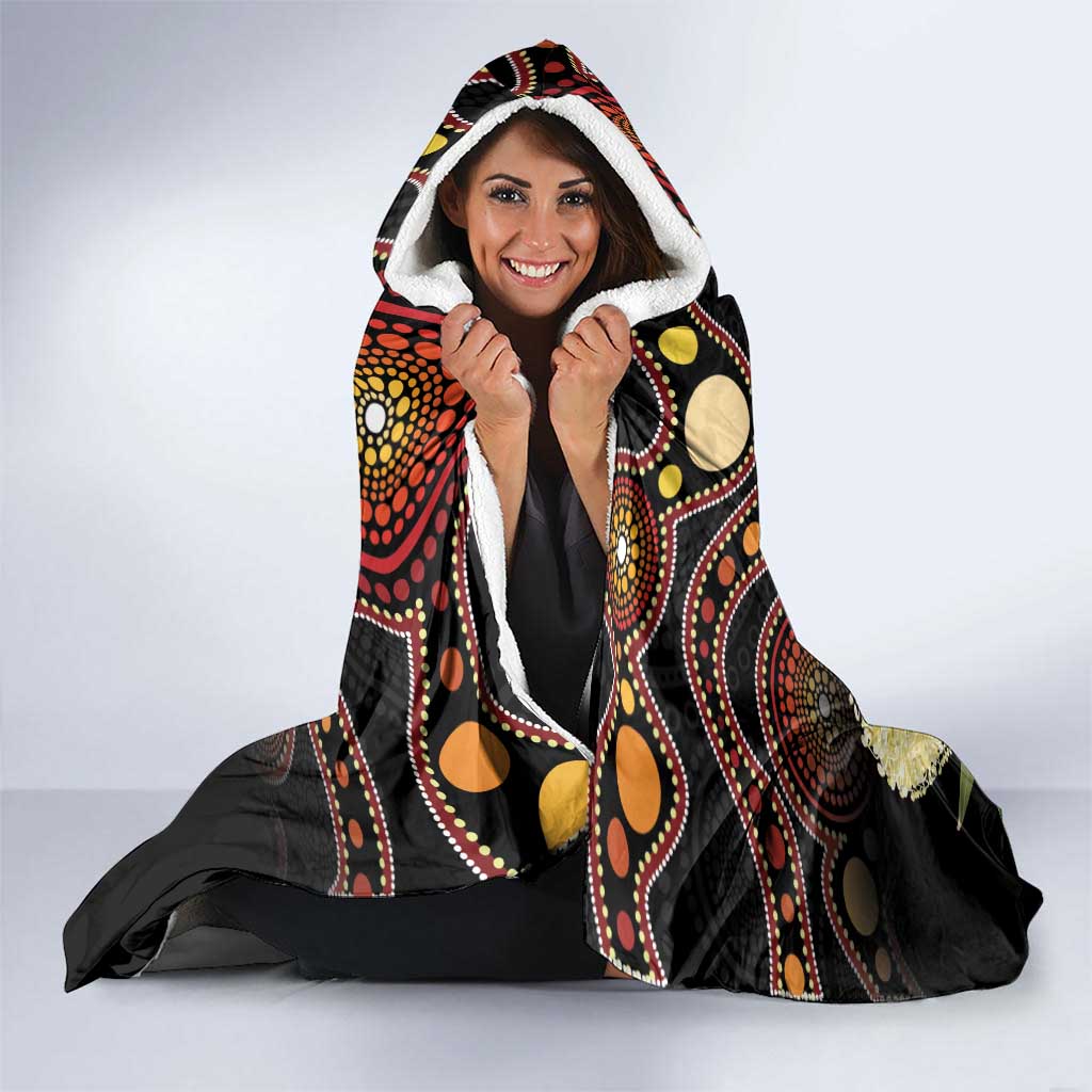 Australia Palm Cockatoo Hooded Blanket Aussie Banksia - Aboriginal Pattern