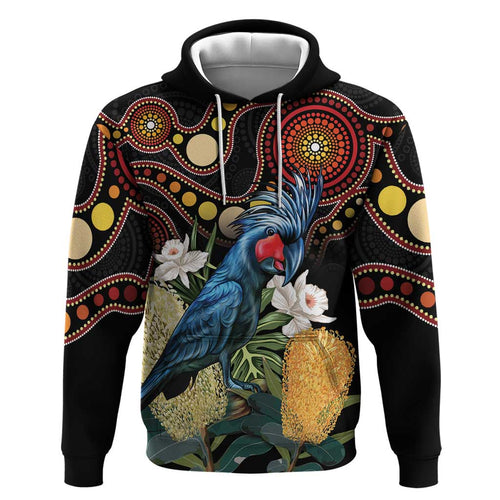 Australia Palm Cockatoo Hoodie Aussie Banksia - Aboriginal Pattern