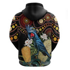 Australia Palm Cockatoo Hoodie Aussie Banksia - Aboriginal Pattern