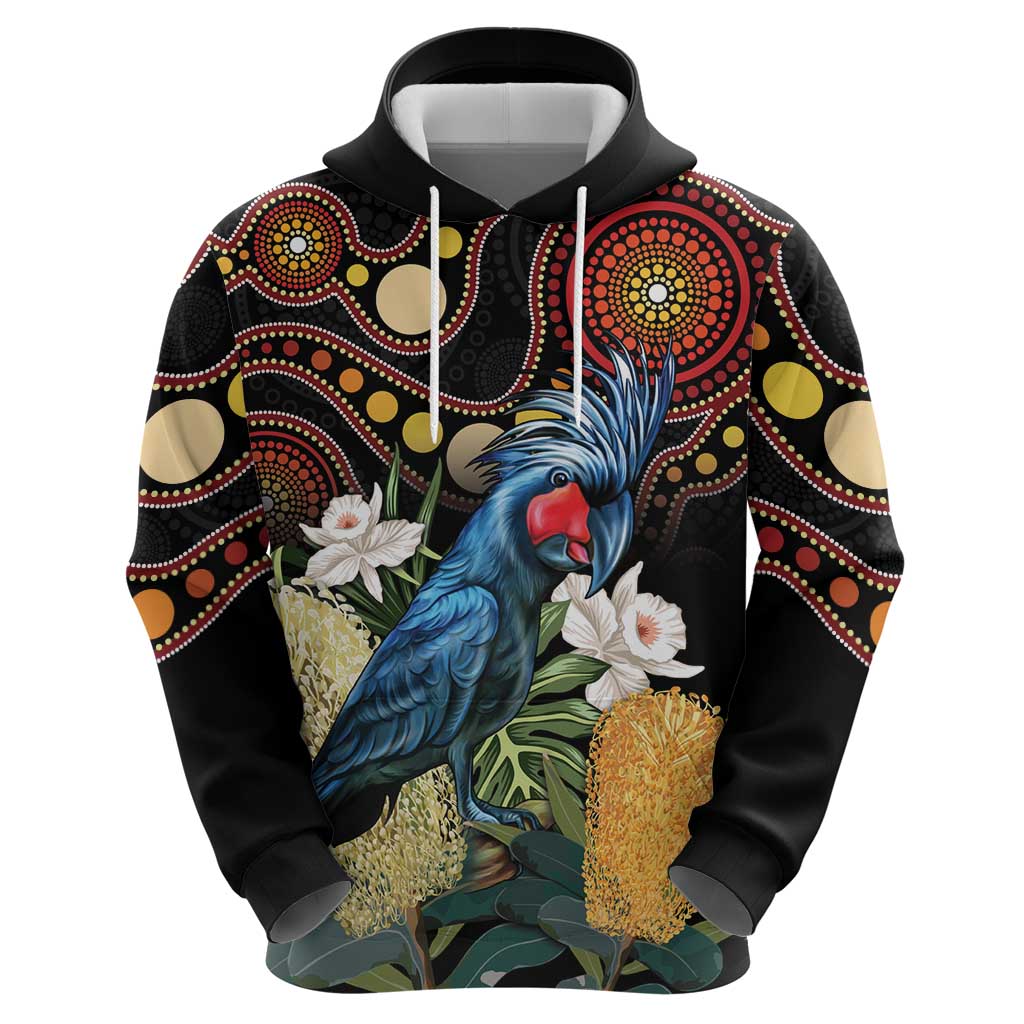 Australia Palm Cockatoo Hoodie Aussie Banksia - Aboriginal Pattern