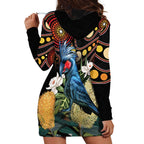 Australia Palm Cockatoo Hoodie Dress Aussie Banksia - Aboriginal Pattern