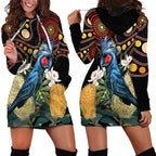 Australia Palm Cockatoo Hoodie Dress Aussie Banksia - Aboriginal Pattern