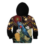 Australia Palm Cockatoo Kid Hoodie Aussie Banksia - Aboriginal Pattern
