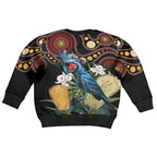 Australia Palm Cockatoo Kid Ugly Christmas Sweater Aussie Banksia - Aboriginal Pattern