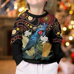 Australia Palm Cockatoo Kid Ugly Christmas Sweater Aussie Banksia - Aboriginal Pattern