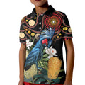 Australia Palm Cockatoo Kid Polo Shirt Aussie Banksia - Aboriginal Pattern