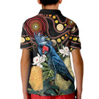Australia Palm Cockatoo Kid Polo Shirt Aussie Banksia - Aboriginal Pattern