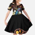 Australia Palm Cockatoo Kid Short Sleeve Dress Aussie Banksia - Aboriginal Pattern