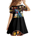 Australia Palm Cockatoo Kid Short Sleeve Dress Aussie Banksia - Aboriginal Pattern
