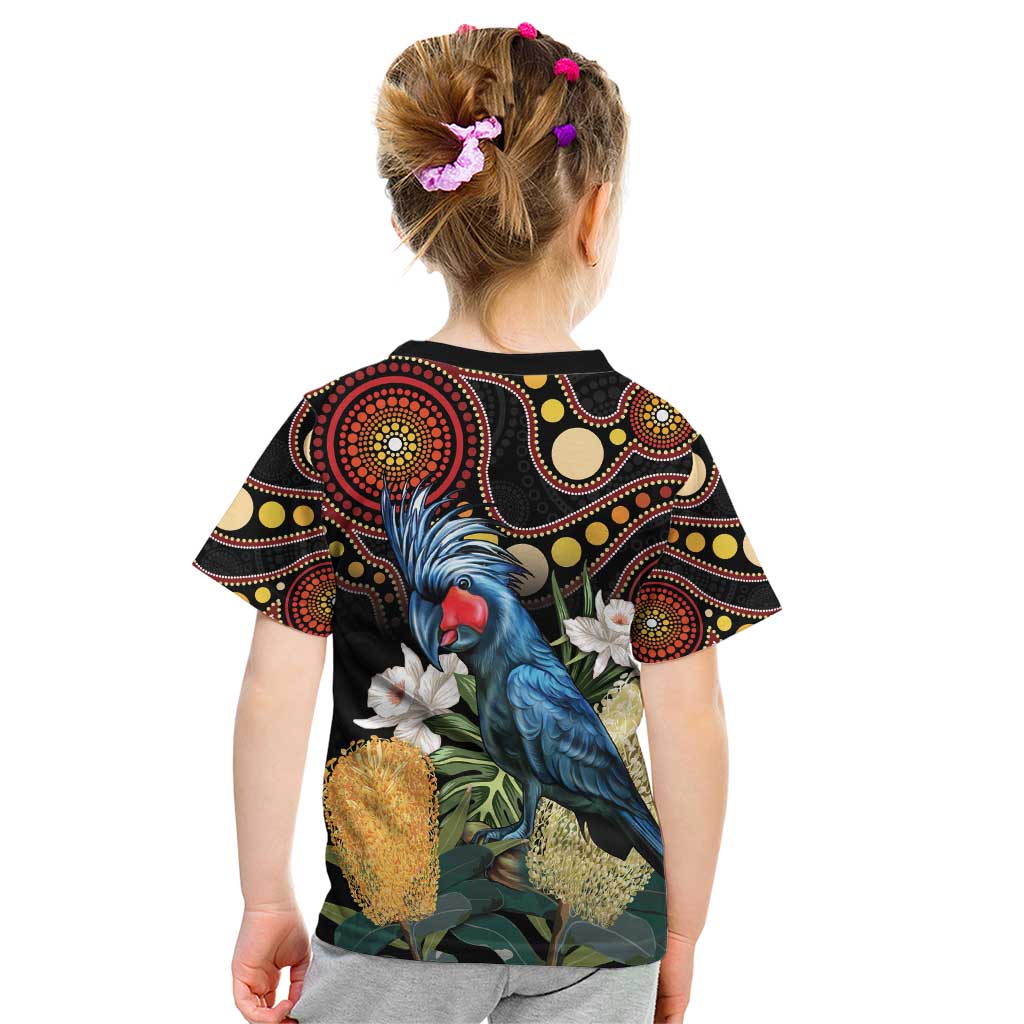 Australia Palm Cockatoo Kid T Shirt Aussie Banksia - Aboriginal Pattern