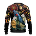 Australia Palm Cockatoo Ugly Christmas Sweater Aussie Banksia - Aboriginal Pattern