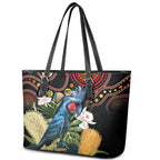 Australia Palm Cockatoo Leather Tote Bag Aussie Banksia - Aboriginal Pattern