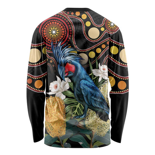 Australia Palm Cockatoo Long Sleeve Shirt Aussie Banksia - Aboriginal Pattern