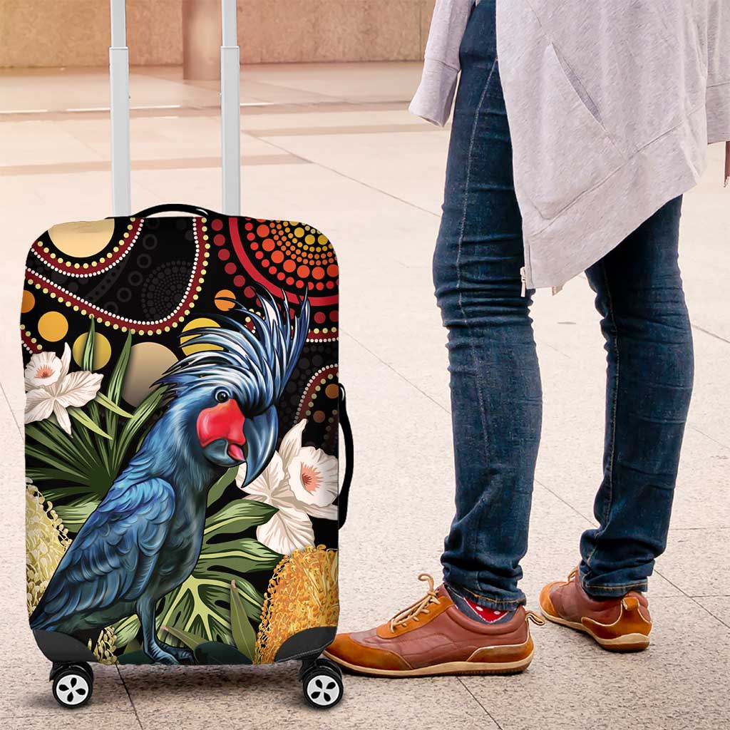 Australia Palm Cockatoo Luggage Cover Aussie Banksia - Aboriginal Pattern