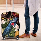 Australia Palm Cockatoo Luggage Cover Aussie Banksia - Aboriginal Pattern