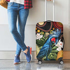 Australia Palm Cockatoo Luggage Cover Aussie Banksia - Aboriginal Pattern